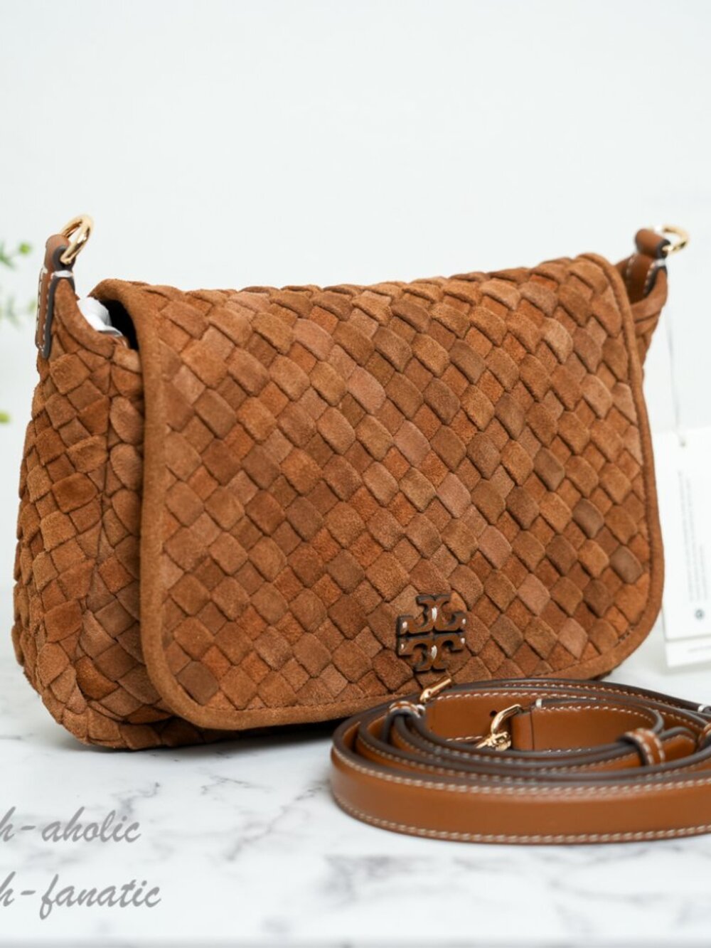 Tory Burch Thea Woven Suede Flap Crossbody in Chicroy Brown NWT - Picture 7 of 11